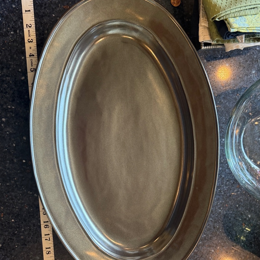 Juliska Pewter Stoneware Large Oval Serving Platter Portugal 22” Entertaining